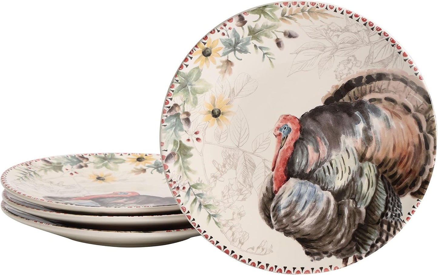 Bico Blessing Season Dinner Plates Set of 4, 11 Inch Large Ceramic Plates for Pasta, Steak, Stylish Serving Dishes, Microwave and Dishwasher Safe, Gift for Housewarming and Thanksgiving