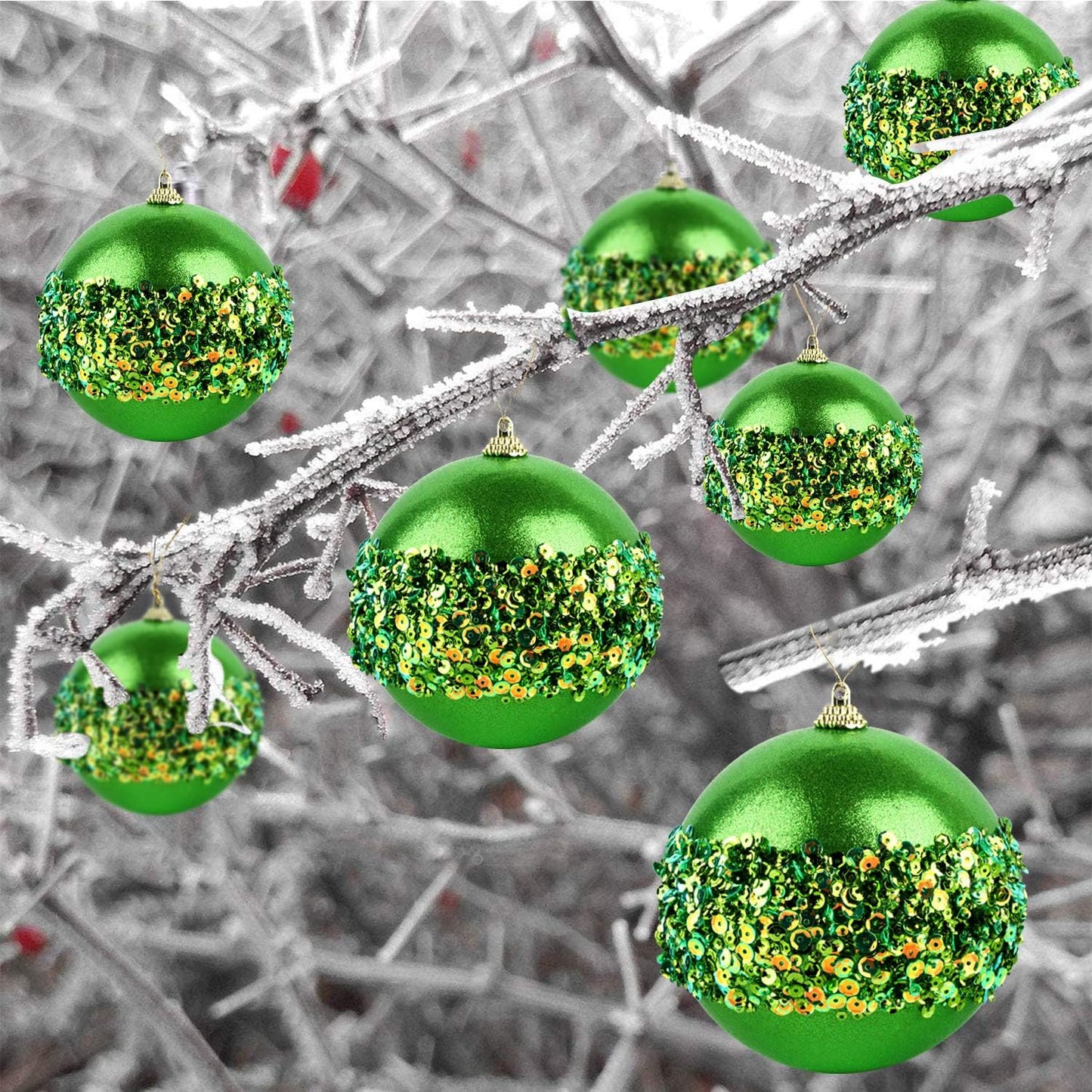 4" Christmas Ball Ornaments, 4pc Set Green Shatterproof Christmas Decorations Tree Balls for Xmas Trees Wedding Party Holiday Decorations