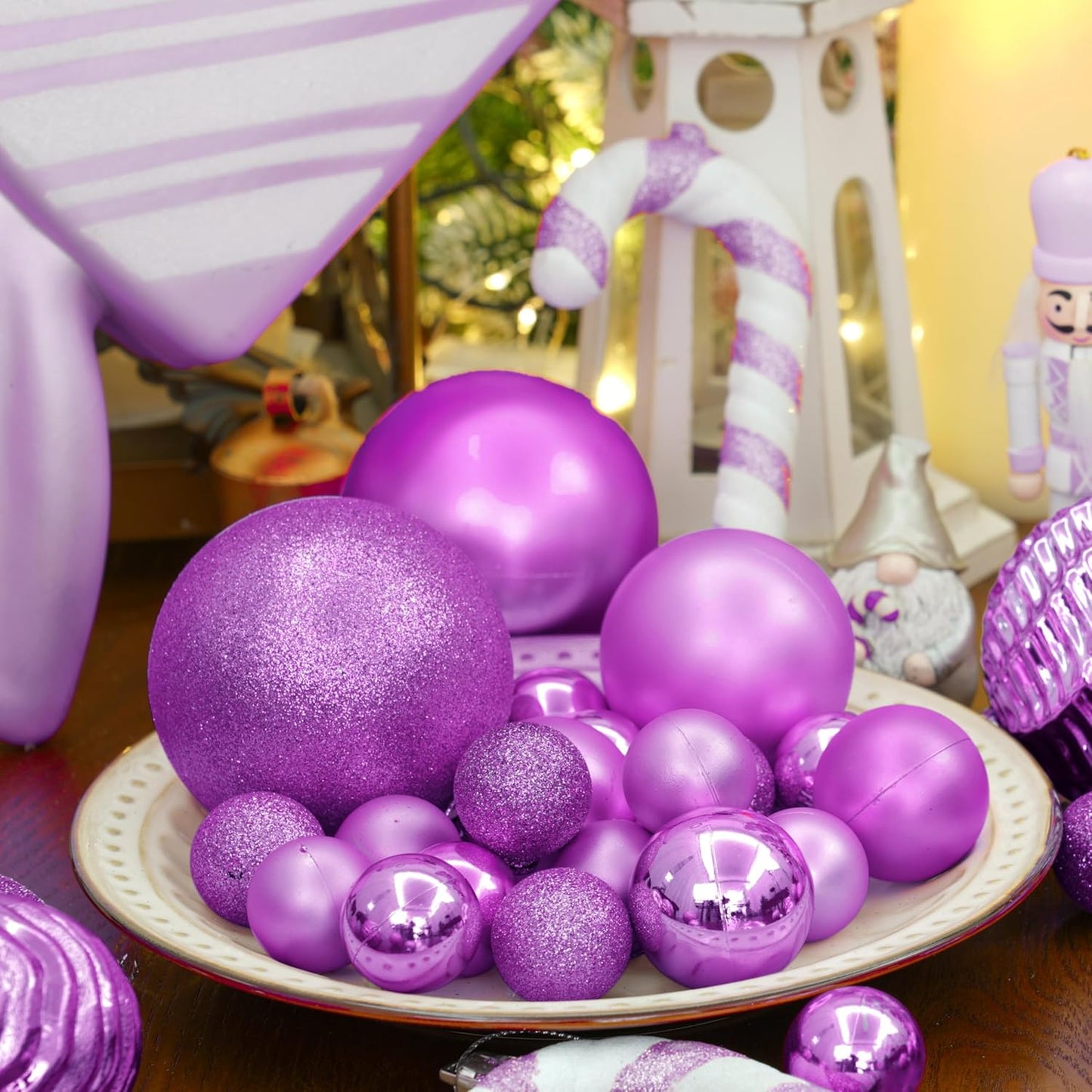 XmasExp 24ct Mini Christmas Ball Ornaments Shatterproof Christmas Ornaments Set Decorations for Xmas Tree Balls 30mm/1.18" (Light Purple)