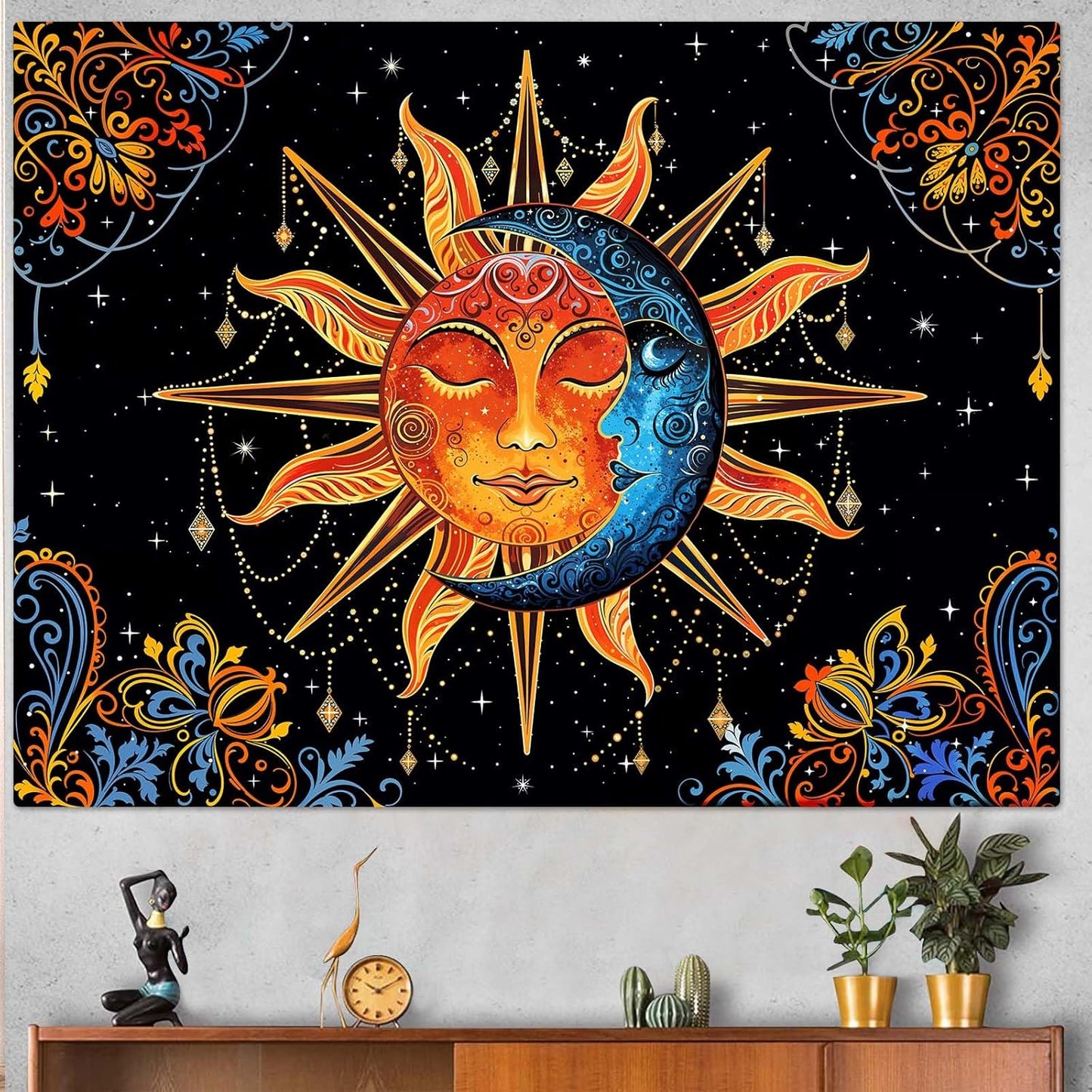 Lunerfex Sun and Moon Tapestry Mandala Wall Tapestry, Cute Tapestries for Bedroom Ceiling Tapestries Wall Hanging for Bedroom Living Room Decor Sun-1 44"x60"