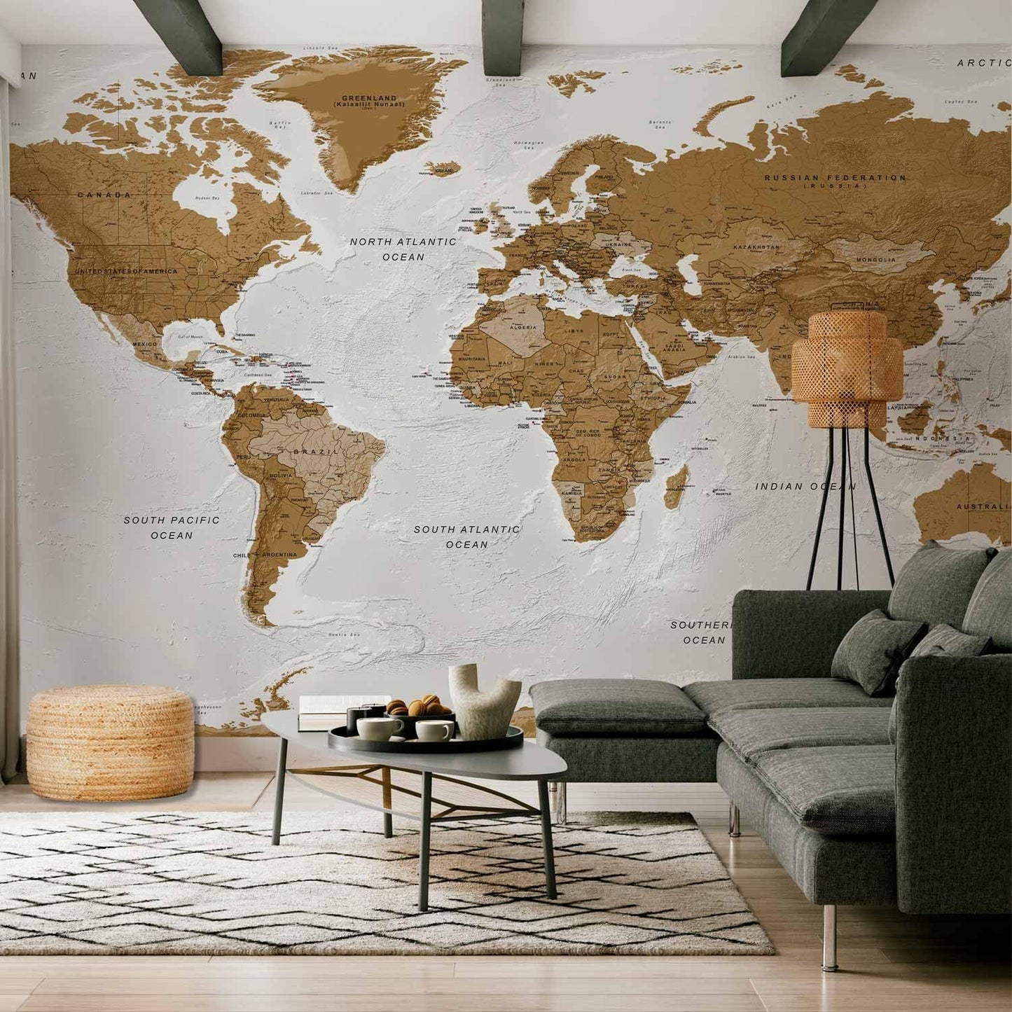 artgeist Wall Mural World Map 193x110 in - XXL Peel and Stick Self-Adhesive Foil Wall Mural Removable Sticker Premium Print Picture Image Design Home Decork-A-0093-x-a