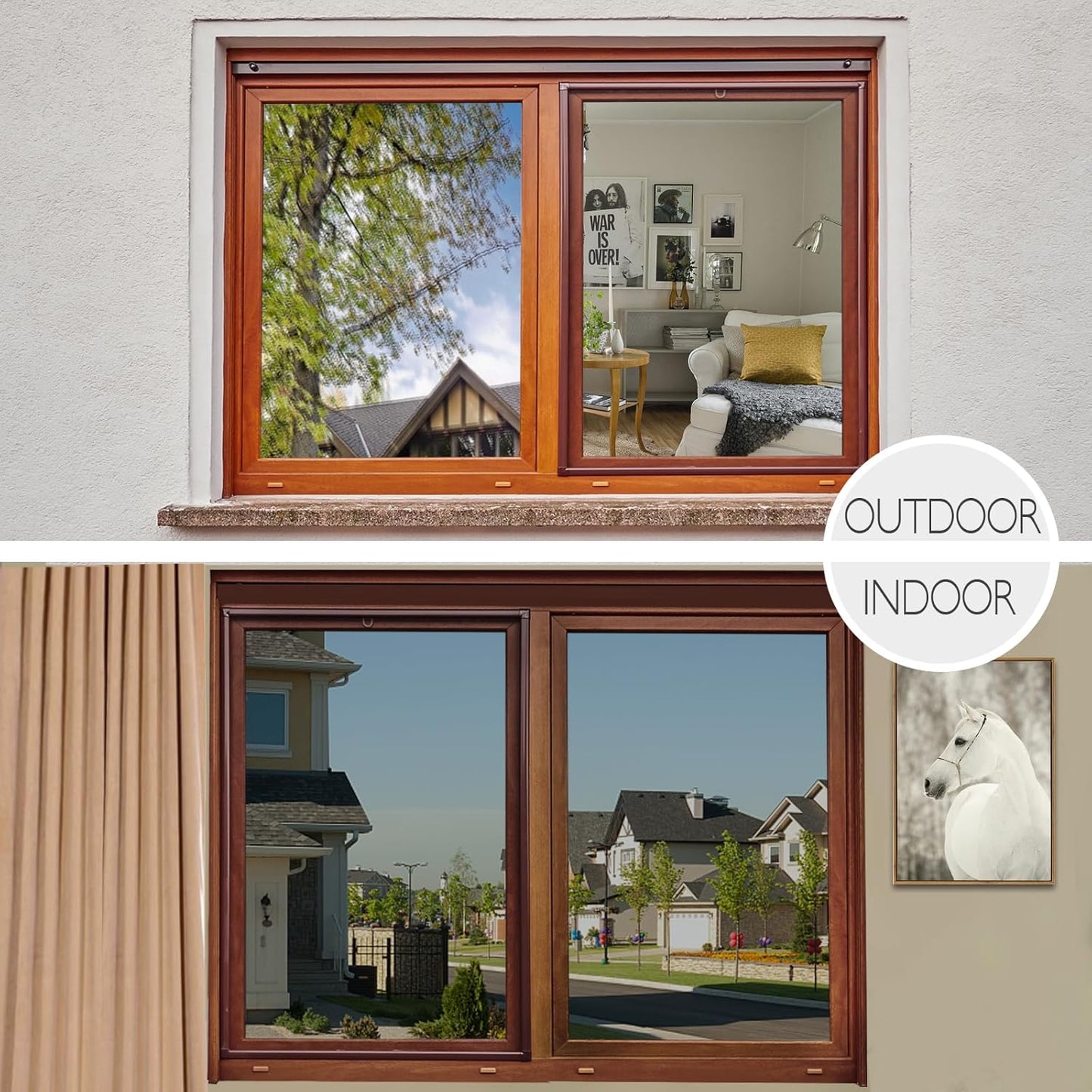 HIDBEA One Way Privacy Window Film, Daytime Mirror Reflective Heat Control UV Sun Blocking Non-Adhesive Static Cling Window Tint for Home and Office(Gray-Silver, 17.5 Inch x 6.5 Feet)