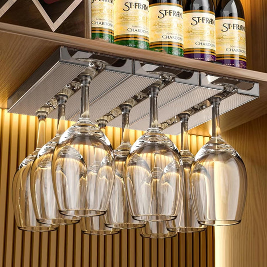 4 Pcs Wine Glass Holder Under Cabinet,Plastic Stemware Rack Punch-free Hanger Under Counter for Bar,Kitchen and Restaurant(Grey)