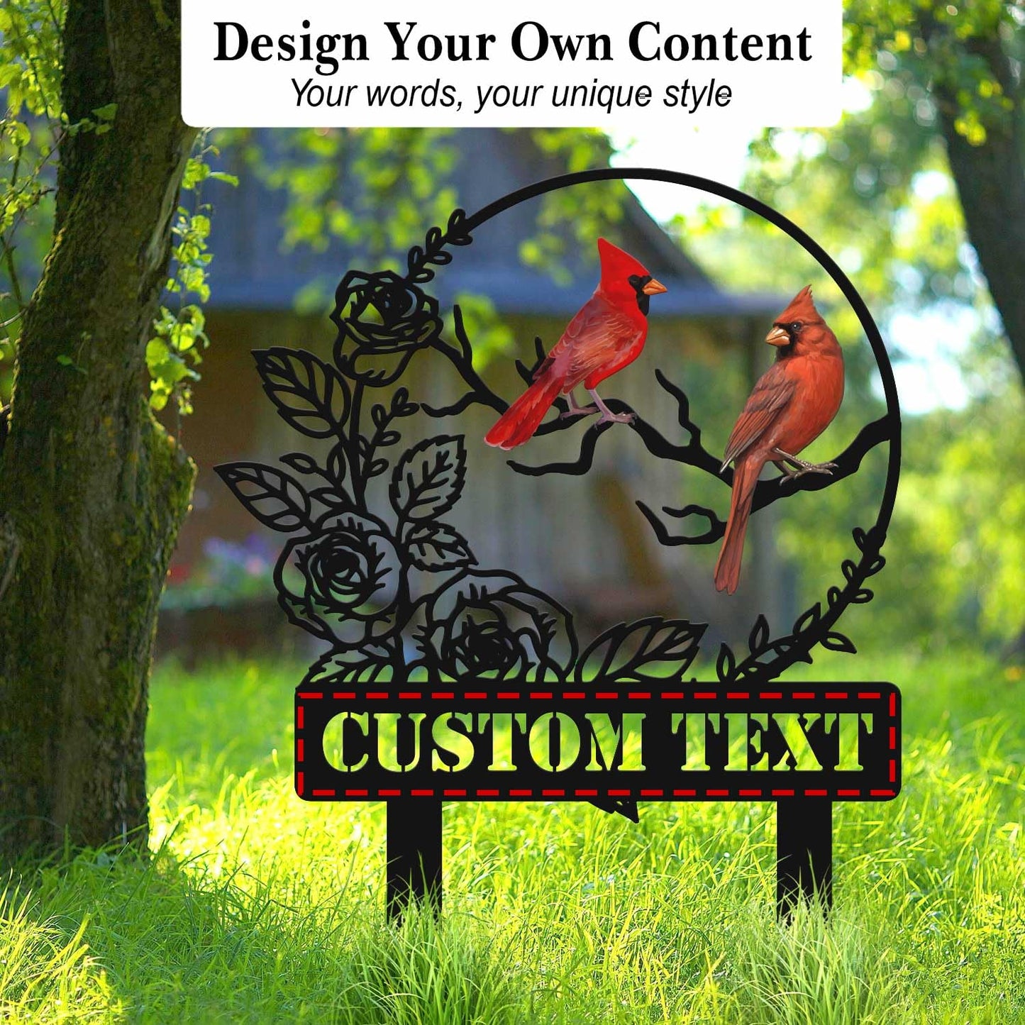 Personalized Garden Name Signs with Stake, Custom Red Bird Metal Decor Decorative Outside, Yard Outdoor Art Gift for Mom Grandmother, Patio House Warming Gifts New Home