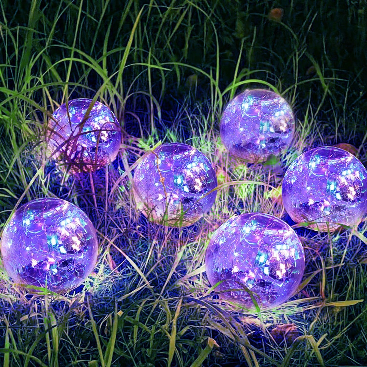 Solar Garden Lights Outdoor Waterproof, 6 Pack Cracked Glass Ball Light, Ground Landscape Garden Decor, Solar Globe Decorative for Pathway/Patio/Lawn/Yard (Multicolor, 3.9")