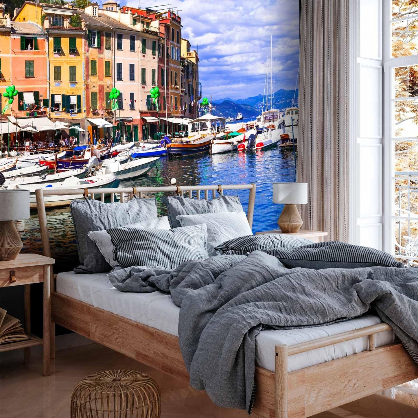 artgeist Wall Mural Architecture 216x98 in - XXL Non-Woven Corner Wallpaper Fleece Angle Wall Decor Photo Print Picture Image Design Modern City Lake Boat Like Painted d-B-0297-a-a