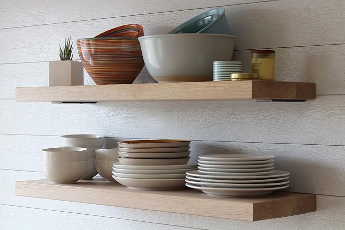 Urban Legacy Unfinished White Oak Deep Floating Shelves | Easy to Install Accent Modern Floating Shelves with Floating Shelf Brackets| Set of 2 (24" x 11" x 2")