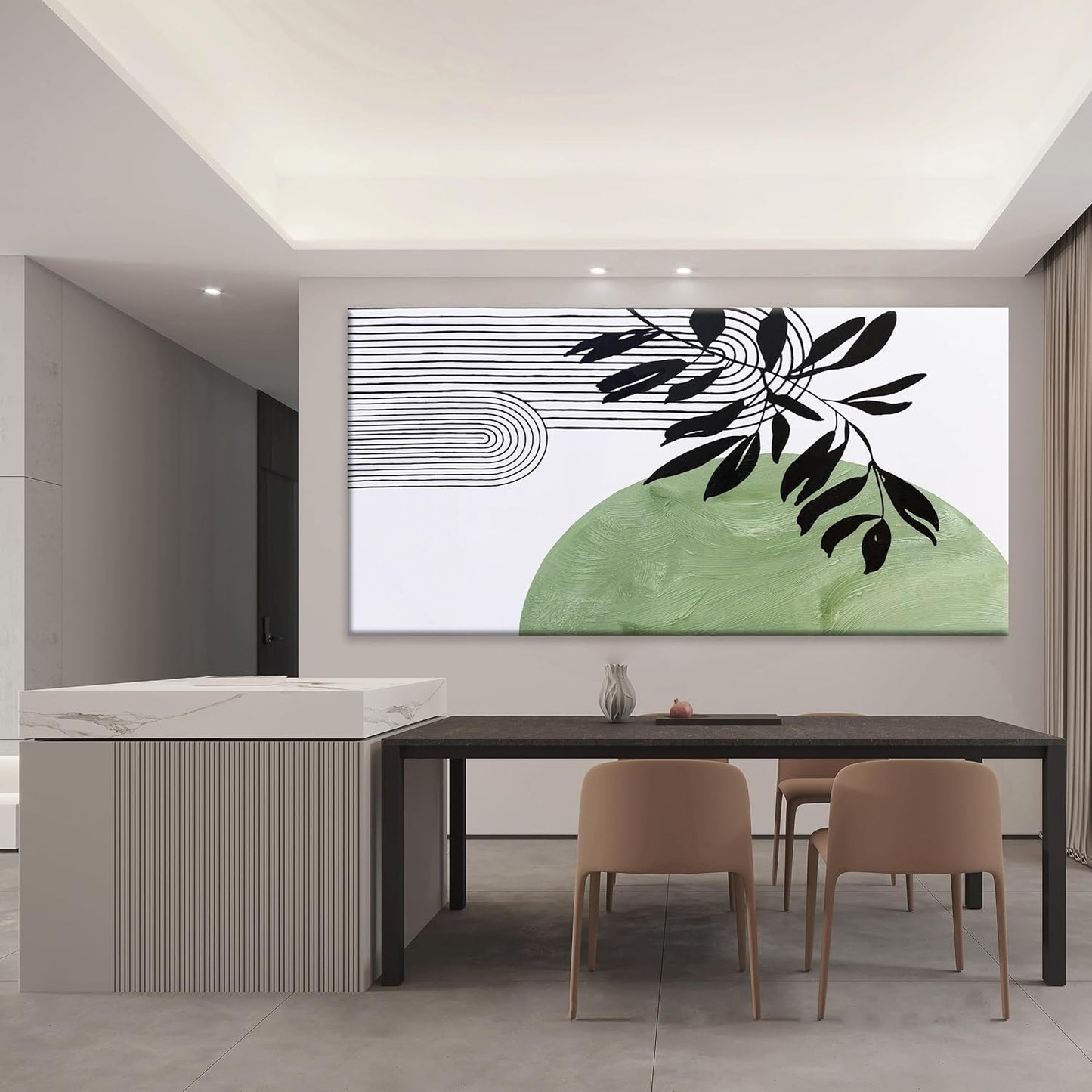 TAIJXAGSG Large Boho Green Wall Art For Living Room Century Modern Canvas Art Wall Decor Picture Painting Aesthetics Botanical Abstract Art Prints Bedroom Office Wall Hanging Decor 29x58 In