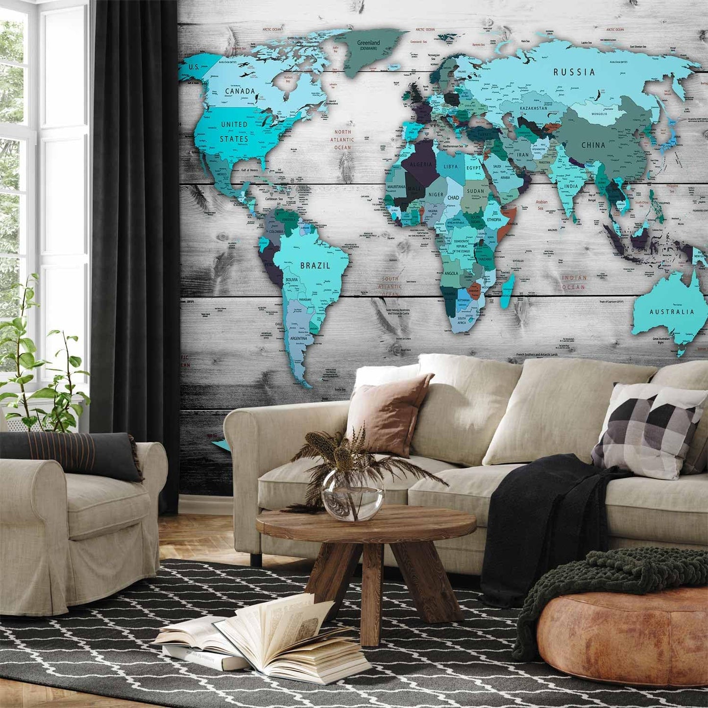 artgeist Wall Mural World Map 79x55 in - XXL Non-woven Wallpaper Fleece Wall Decor Photo Print Picture Image Design Home Map of the world k-B-0009-a-d