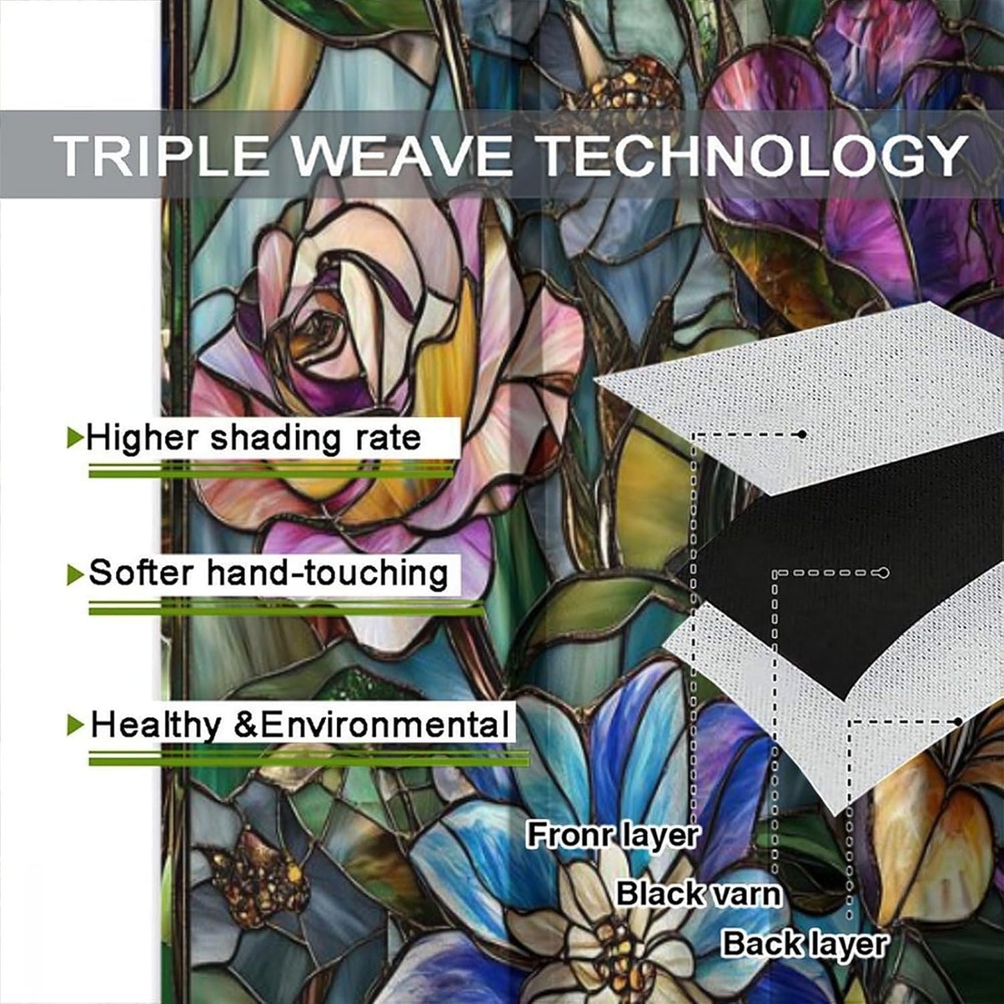 Stained Glass Curtains,Retro Colored Glass Flowers Art Home Decor Drapes for Bedroom Living Room Kitchen Window Treatment 2 Panels Set Total Size 72" W X 63" L Inch