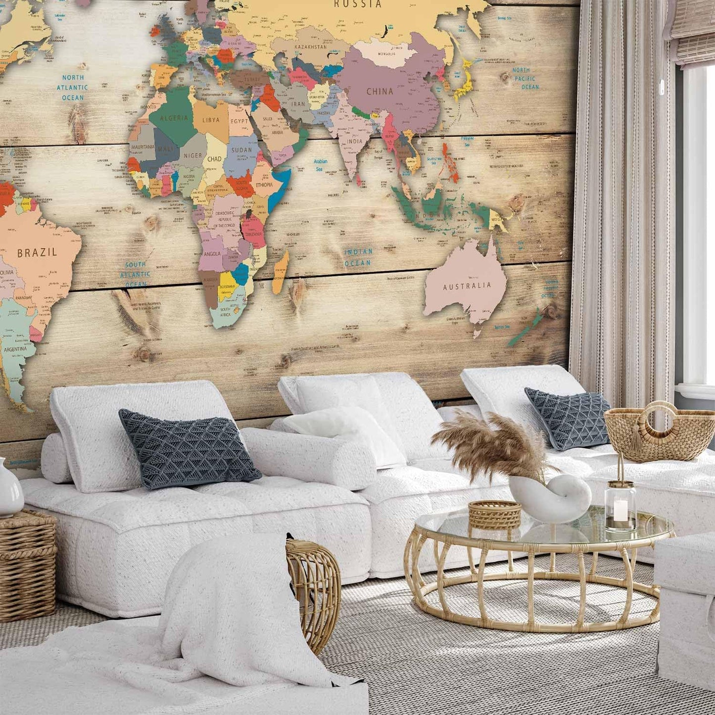 artgeist Wall Mural World Map 193x138 in - XXL Peel and Stick Self-Adhesive Wallpaper Removable Large Sticker Foil Wall Decor Print Picture Image Design Map of The World k-B-0009-a-b