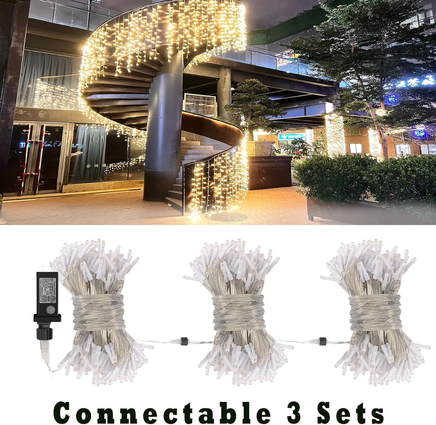 Eueasy Curtain-Lights Outdoor, 300 LED-Fairy Lights, Connectable15×3.3 FT with 8 Lighting Modes, for Balconies, Fences, Stairs Guardrails
