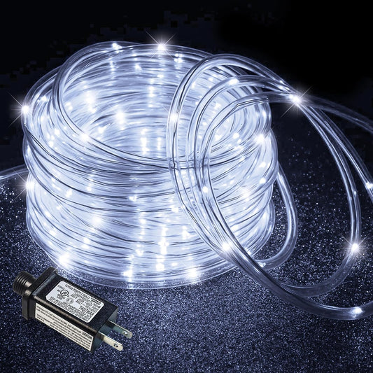 66FT 200 LED Rope Lights for Outside, White Christmas Lights Outdoor Waterproof, 8 Modes Connectable Clear Tube Lights for Indoor Garden, Backyard, Patio, Deck, Pool, Tree Decorations