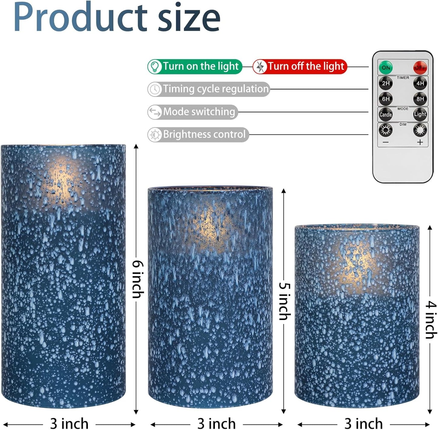 Flameless Candles with Remote - Battery Operated Candles with Timer, Flickering Real Wax LED Pillar Christmas Candles for Wedding, Table, Home Decorations (Blue, Set of 3)