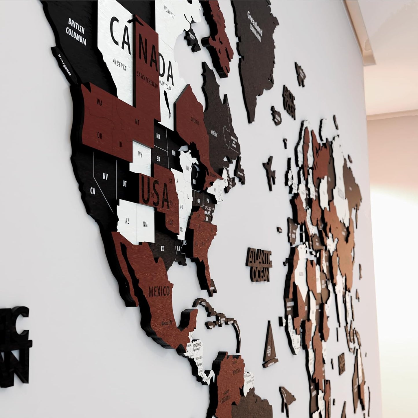 Colorfull Worlds 3D Wooden World Map Wall Art | Unique Wall Decor with Pins for Travel Enthusiasts | Home and Office Wall Décor | Burgundy | Large