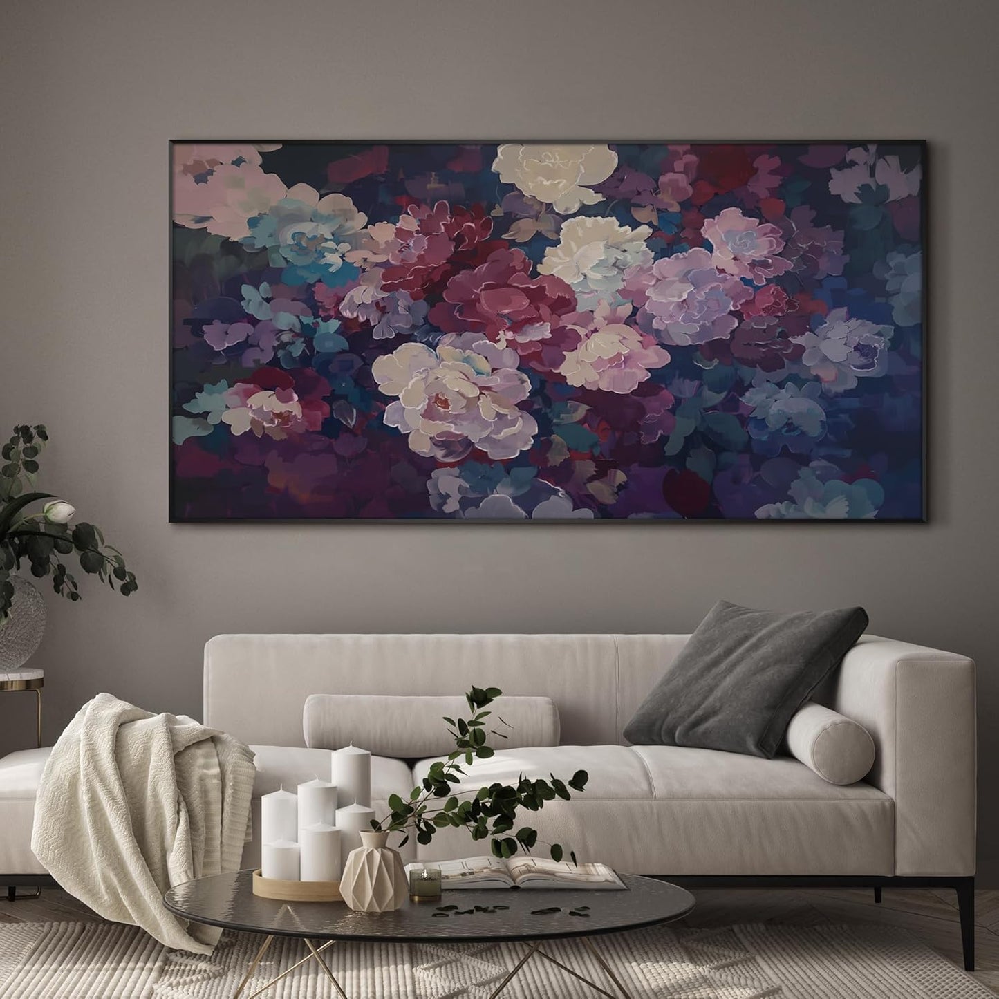 SIGNWIN 36"x72" Extra Large Framed Wall Art Bold Peony Bloom in Colorful Impressionist Style, Lush Floral for Home Living Room Bedroom Decor (Frame Assembly Required)
