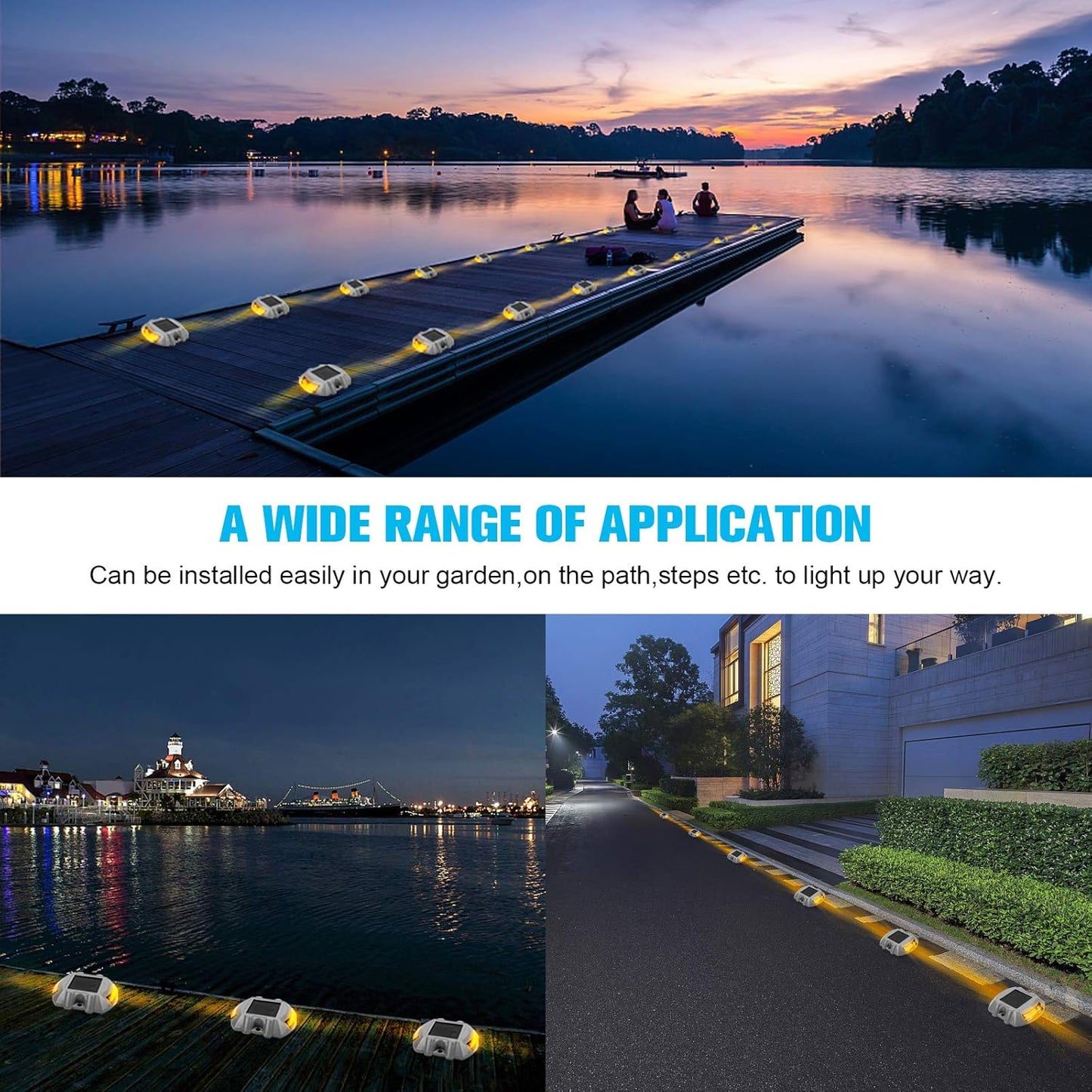 VOLISUN Solar Deck Lights, 12-Pack Led IP67 Waterproof Outdoor Warning Step Lights for Driveway, Sidewalk, Garden Pathway, Yard (Warm White)