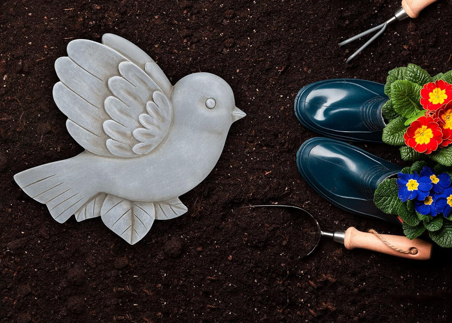 NAT & Jules Animal Character Shaped Dimensional Indoor Outdoor 11 inch Cast Resin Decorative Garden Stepping Stone, Patio, Walkway Sculpture Yard Art, Stone Grey Bluebird