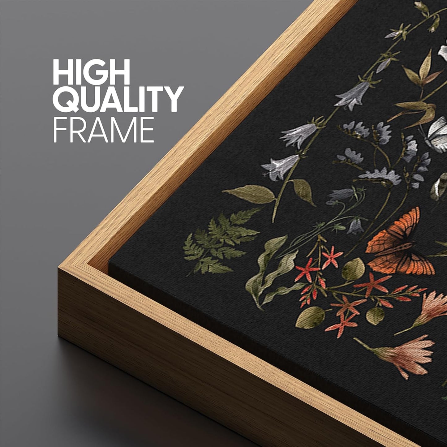 MUDECOR Extra Large Framed Canvas Print Wall Art Midnight Garden Vintage Floral Illustrations Antique Retro Fine Art Illustrations Decorative Colorful for Bedroom - 60"x30"