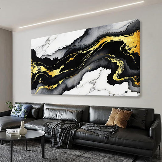TAIJXAGSG Large Abstract Wall Art Canvas Art Wall Decor Marble Texture Black And Gold Wall Art Canvas Picture Painting Artwork For Bedroom Dinning Room Modern Home Wall Decor 29 x 58 In