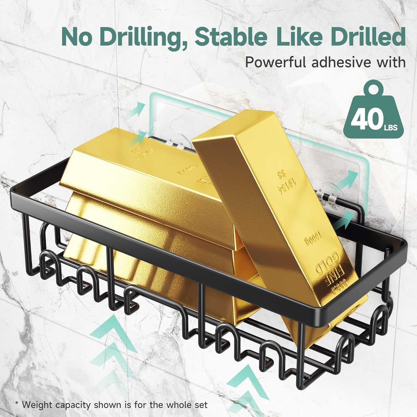 Veken Rustproof & Waterproof Shower Caddy 6-Pack, No Drilling Adhesive Shelves Rack with Soap Holder, Large Capacity Bathroom Organizers and Storage, Wall-Mounted Kitchen & Home Decor