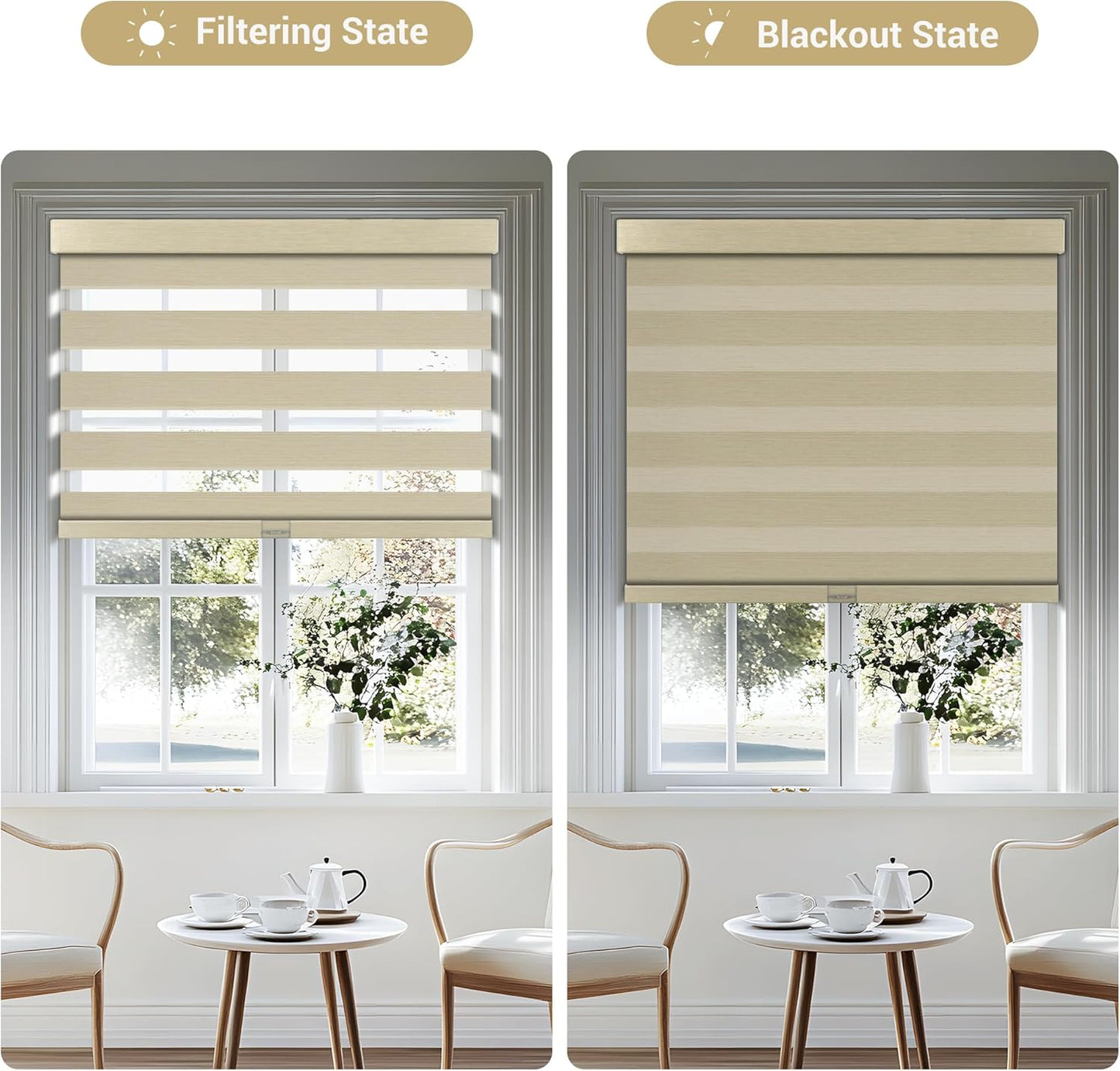 Cordless Zebra Blinds for Windows, Blackout Interior Blinds,Easy to Install,UV Protection,for Offices and Home,Custom Roller Shades, Mousse Beige,29" W x 72" H