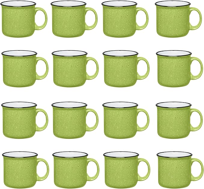 Set of 16 Ceramic Campfire Mugs – 15 Oz, Lime – Coffee & Tea Cups for Home, Work, Travel, Camping – Customizable, Great for DIY, Events, Companies