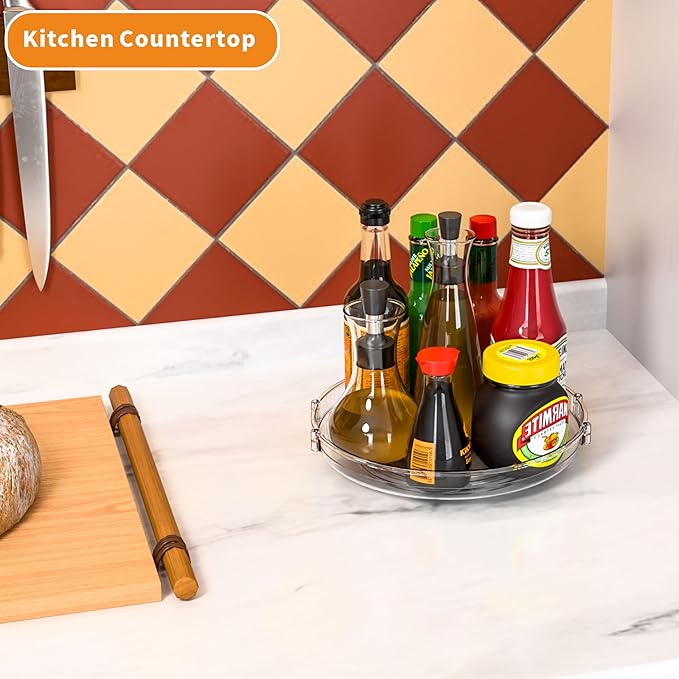 9.5" W Acrylic Clear Lazy Susan Turntable for Cabinet,Kitchen Countertop,Refrigerator and Pantry Organization Storage,1 Tier Small Spinning Organizer for Vitamin,Medicine,Spice Rack & Organization