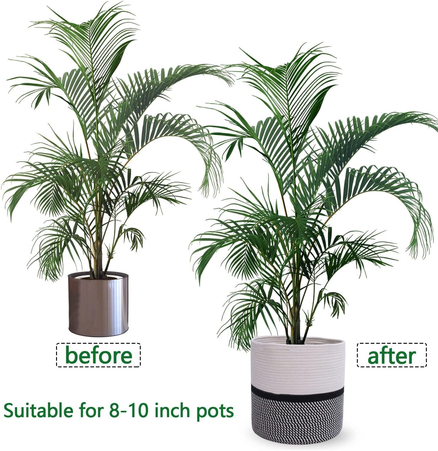 Cotton Rope Plant Basket Modern Woven Basket for 10" Flower Pot Floor Indoor Planters,Storage Organizer Toys Rustic Home Decor,Beige 11"x 11"