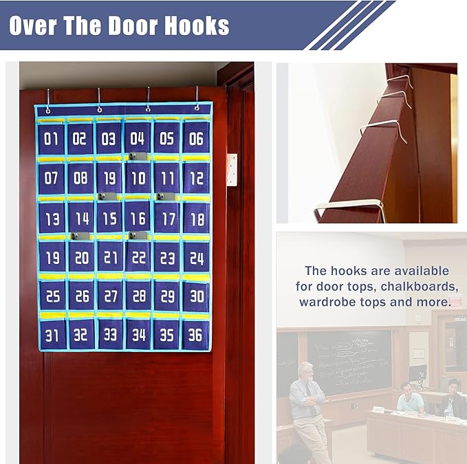 Loghot Classroom Accessories Closet Pocket Chart for Cell Phones Holder Wall Door Hanging Organizer (36 Pockets Blue)