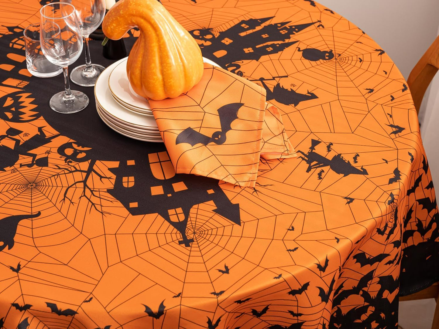 YiHomer Halloween Silhouettes Tabletop for Halloween Decorations, Dinner Parties and Scary Movie Nights, Horror Night, Tablecloth, 70" Round