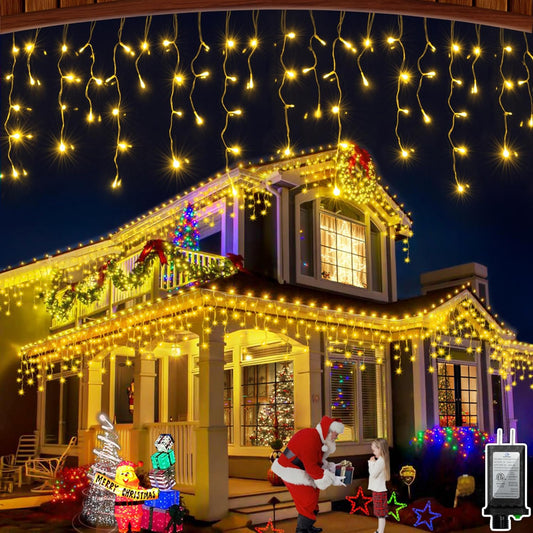 60FT 612 LED Outdoor Christmas Lights - 136 Ice Drops, 12 Pro Modes with Timer Memory & Brightness, Waterproof Hanging Ice String Light for Holiday Wedding Garden Fence House Decor (Warm White)