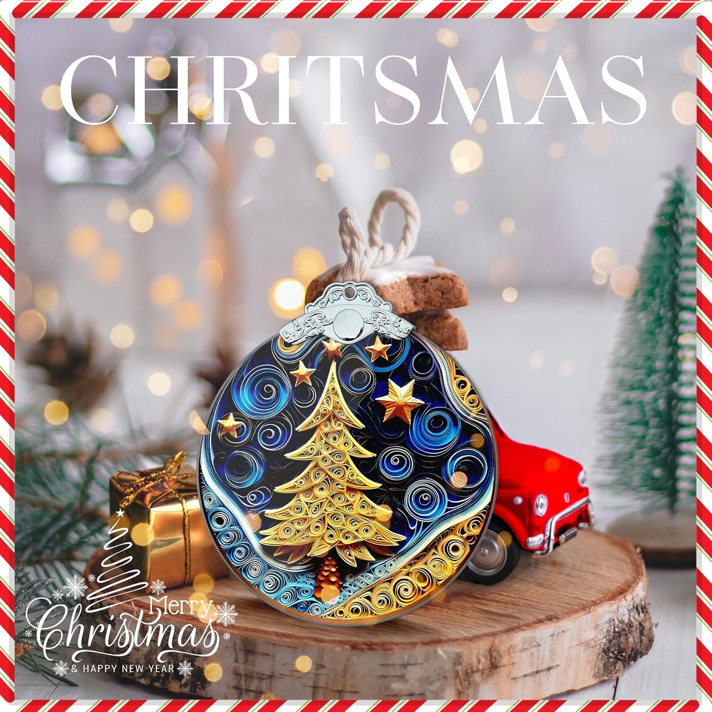 2025 Christmas Ornament, Stained Glass Effections, Christmas Tree 4 Inch Acrylic Ornament Art, White Elephant Gifts Car Interiors Decors, Christmas Decor (QuillingTree)