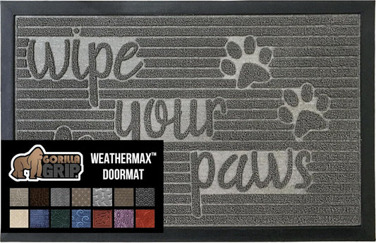 GORILLA GRIP 100% Waterproof All-Season WeatherMax Doormat US Designed Natural Rubber, Stain and Fade Resistant, Low Profile Indoor Outdoor Door Mats, Easy Clean Patio Mat, 17x29, Stone Paws