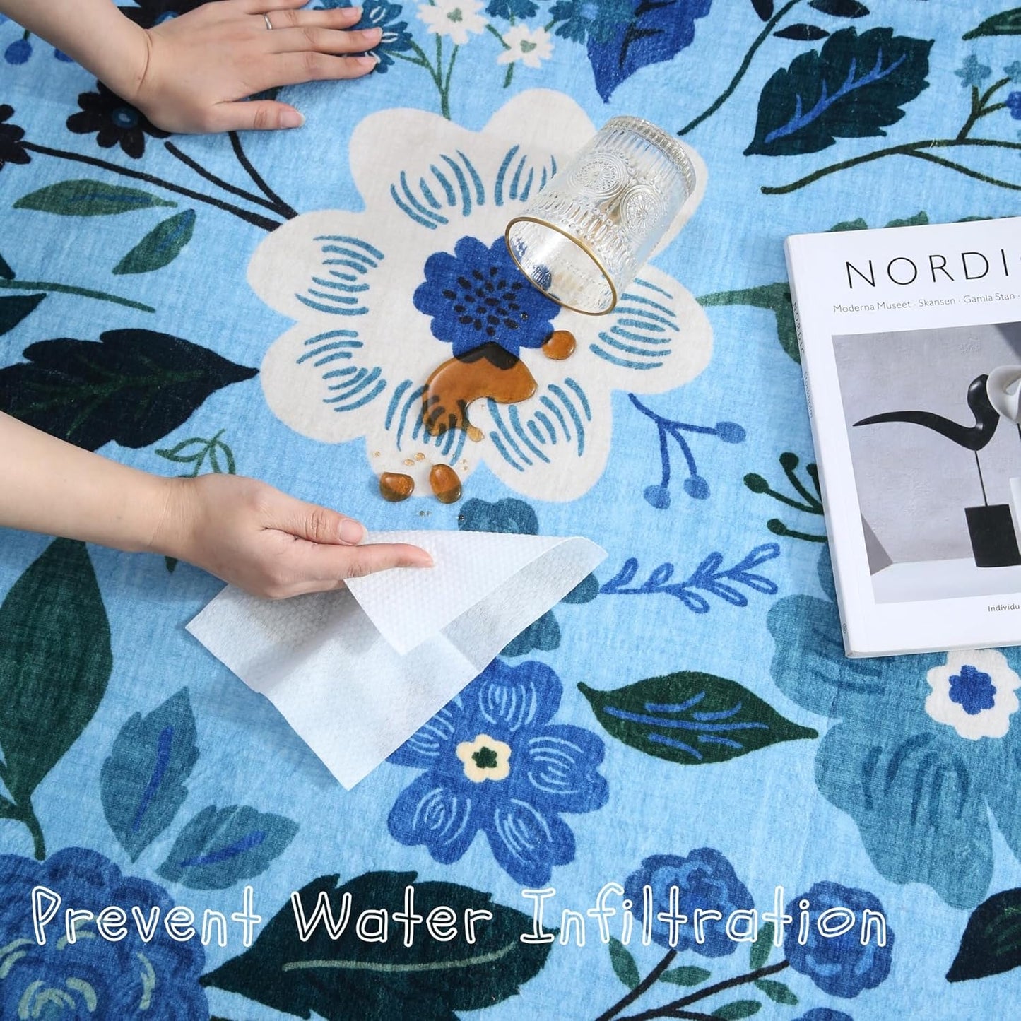 Runner Rug for Hallways Kitchen Rug Non Slip 2'x 6' Washable Runner Rugs with Rubber Backing Soft Floral Carpet Runner for Hallways, Kitchen, Laundry, Bedroom, Bathroom(Blue)