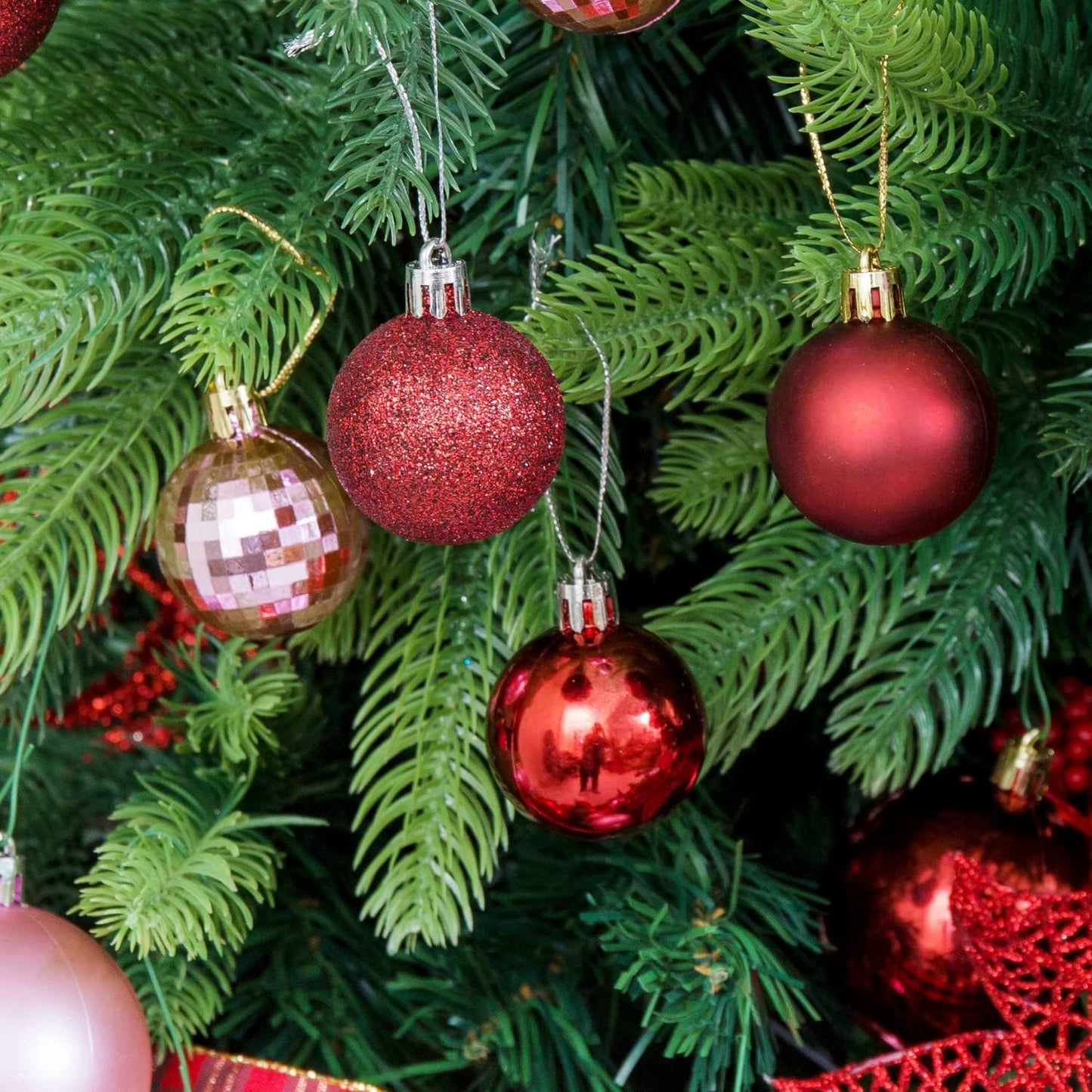 XmasExp 24ct Christmas Ball Ornaments Shatterproof Christmas Ornaments Set Decorations for Xmas Tree Balls(1.57''/40mm, Burgundy)