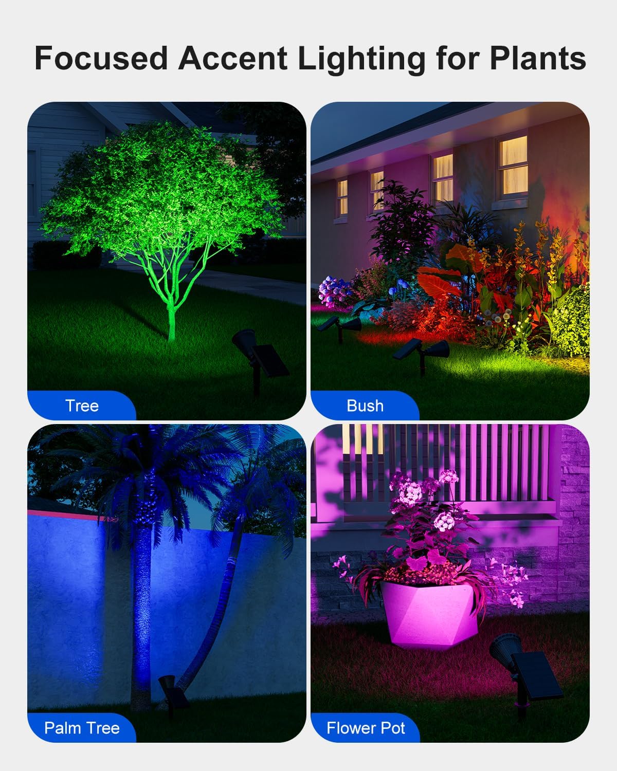 2 Pack Color Change Halloween Solar Spotlights Outdoor Rainbow Waterproof Landscape Uplights for Outside Decor, Skeletons, Ghost, Witch, Accent Lighting for Wall, House, Patio, Path, Pool, Walkway