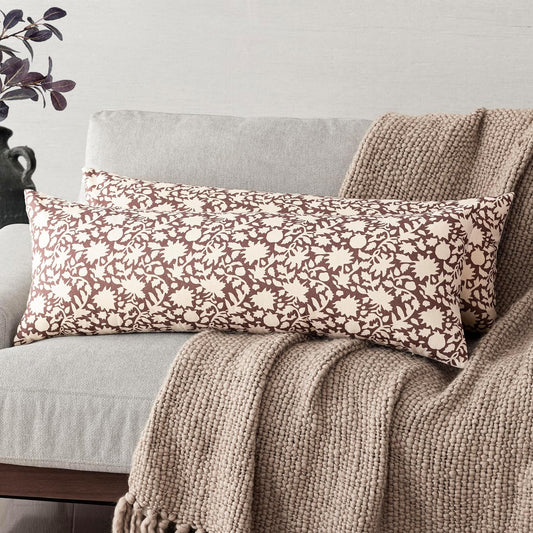 Foindtower Set of 2 Decorative Long Body Lumbar Throw Pillow Covers Accent Farmhouse Cushion Covers Boho Neutral Pillowcase for Couch Sofa Bedroom Living Room Home Decor Outdoor,14×36 Inch,Wine Red