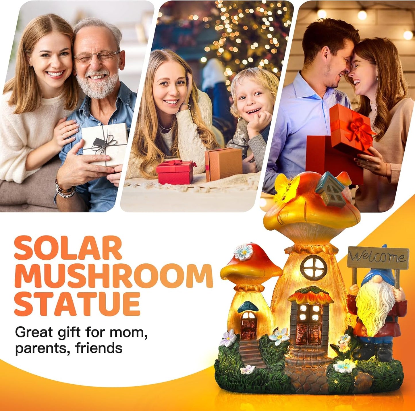 Solar Garden Statue Lights Mushroom Fairy House Figurine, Outdoor Memorial Garden Ornaments Waterproof Decoration for Outside Patio Yard Lawn Decor