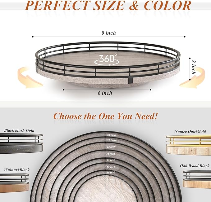 9" Wooden Lazy Susan Organizer for Cabinet, Turntable Round Decorative Tray for Kitchen Sink, Countertop Organizer, Bathroom Counter Organizer for Skincare Makeup, Rustic White