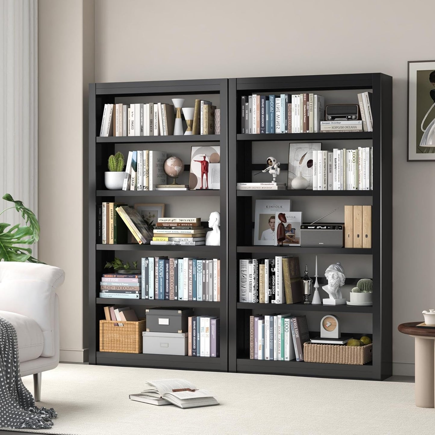 Metal Bookshelf Adjustable - 61" Tall Black Bookcase, 5 Tier Book Shelf, Tooless Assembly Book Case, Modern Bookshelves and Bookcases for Home Office, Living Room, Bedroom, Library