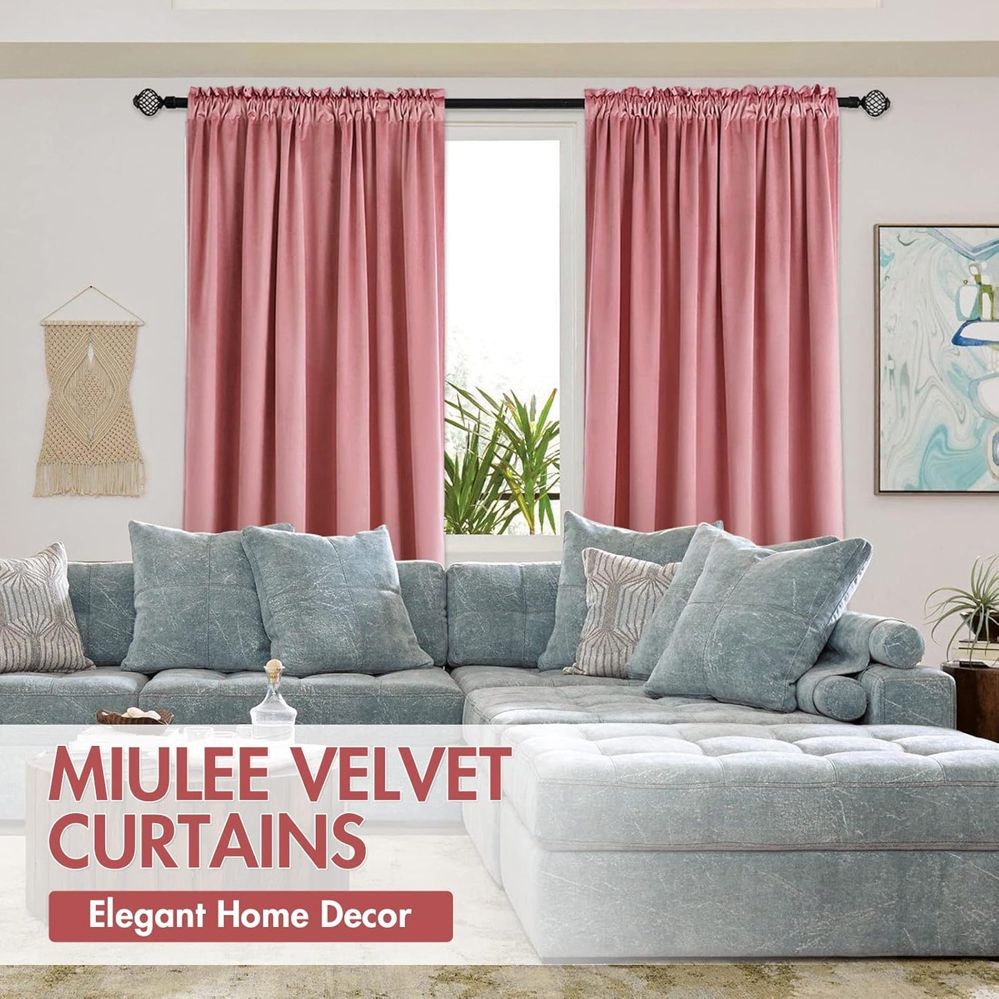 MIULEE Blush Pink Velvet Curtains Thermal Insulated Blackout Curtain Drapes for Bedroom Living Room Darkening 108 Inches Long Curtains Panels Rod Pocket Set of 2