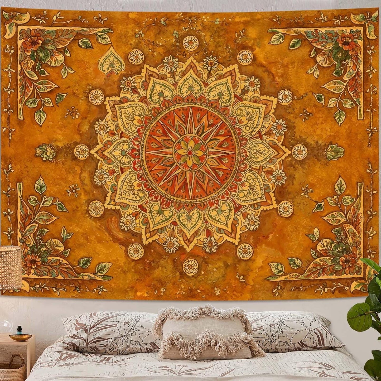 Lunerfex Floral Mandala Tapestry Boho Tapestry for Bedroom Brown Tapestries Wall Hanging Living Room Wall Art and Home Decor 60x80