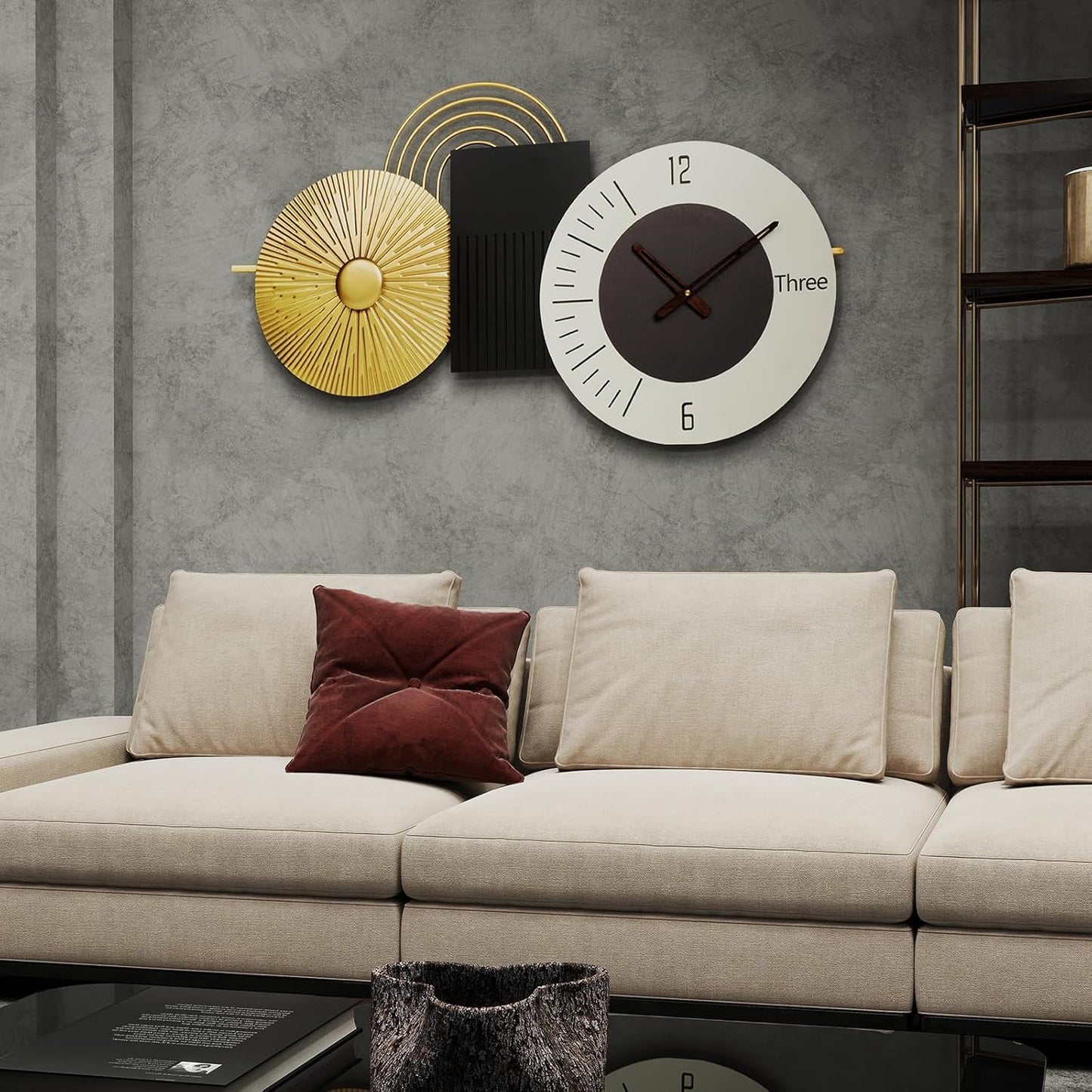 33inch Modern Wall Clock Decorative Clocks for Living Room,Light Luxury Style Timepiece, Metal & Wood Watch Battery Operated Perfect for Suitable for Living Room,Bed Room, Kitchen, Office