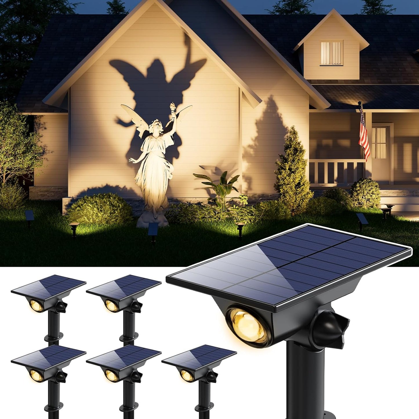 6 Pack Solar Power Spot Lights Outdoor Waterproof LED Dusk to Dawn Landscape Spotlight for Outside Yard, Tree, Flag, Yard, Garden, Statues, 3 Modes, 18 Hours Accent Ambient Lighting - Warm White