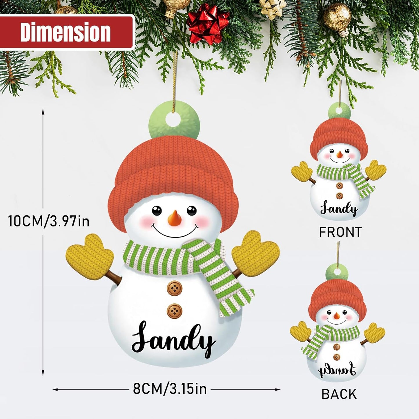 7PCS Personalized Christmas Ornament 2025, Custom Snowman Family Ornament with Name Photo Acrylic for Xmas Tree Decor Customized Hanging Gifts