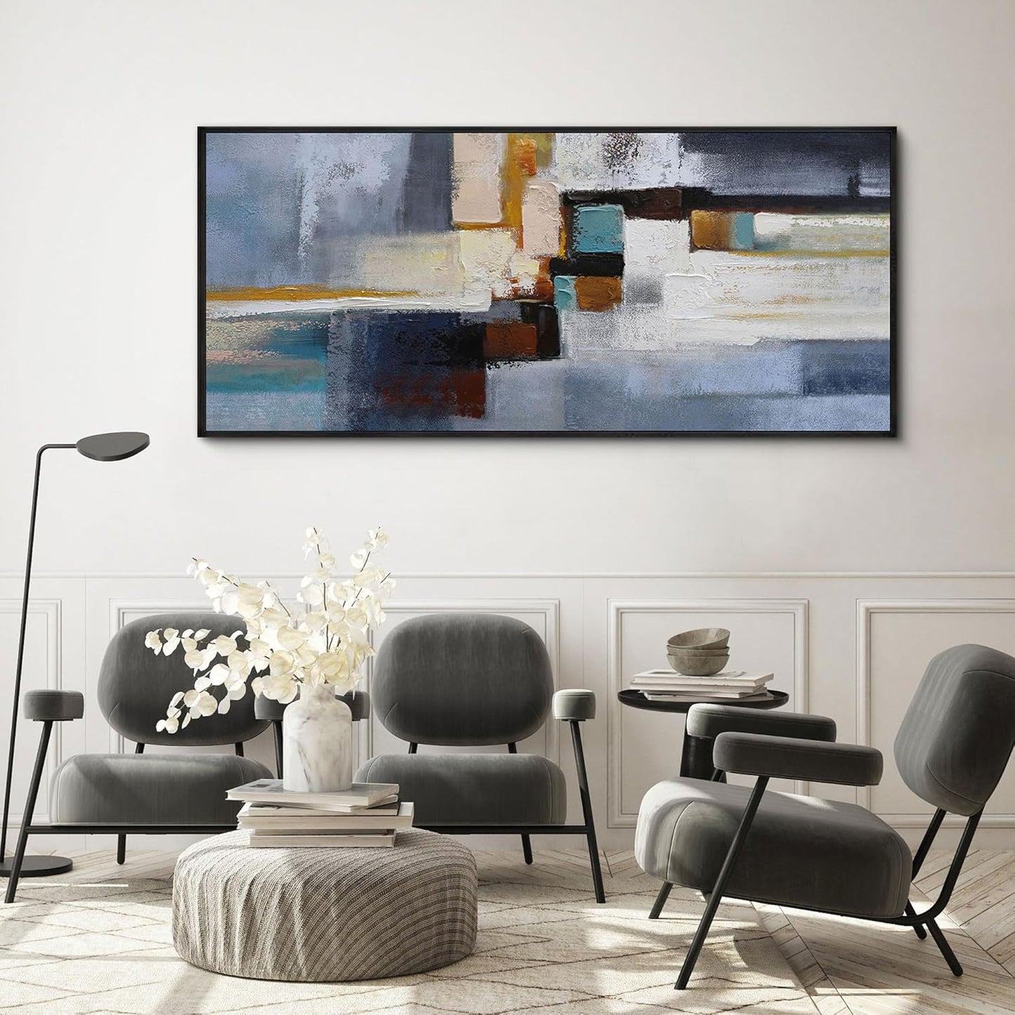 KLAKLA Large Canvas Framed Wall Art - Modern Abstract 70x31 Picture Artwork for Wall Black Frame Wall Art for Living Room Bedroom Office Painting Art