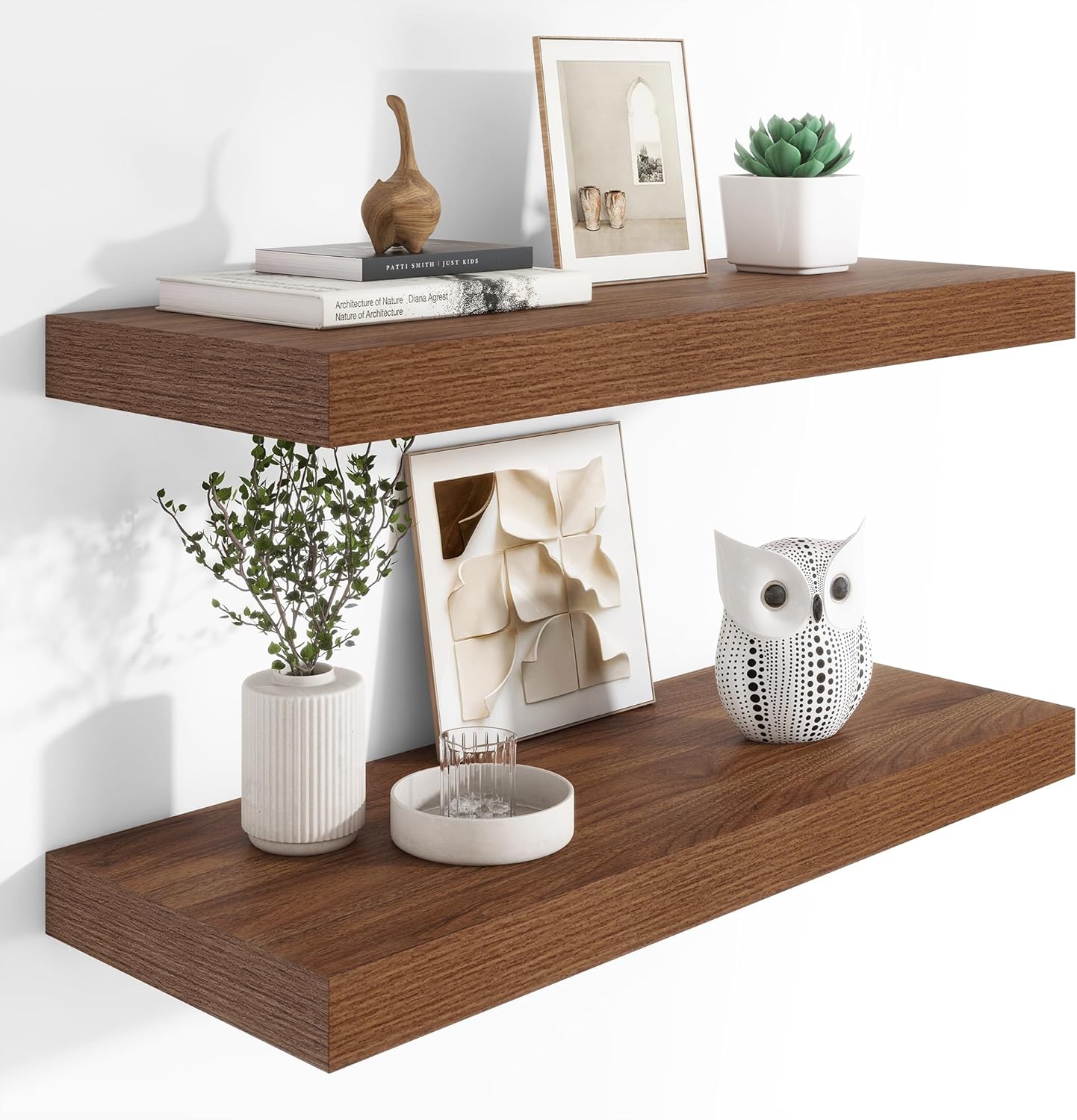 Heimlove 12" Deep Floating Shelves, 36 x 12 Inch Wall Mounted Long Floating Shelf with Invisible Brackets, for Home Decor, Bedroom, Kitchen, Living Room, Bathroom - 2 Pack, Walnut