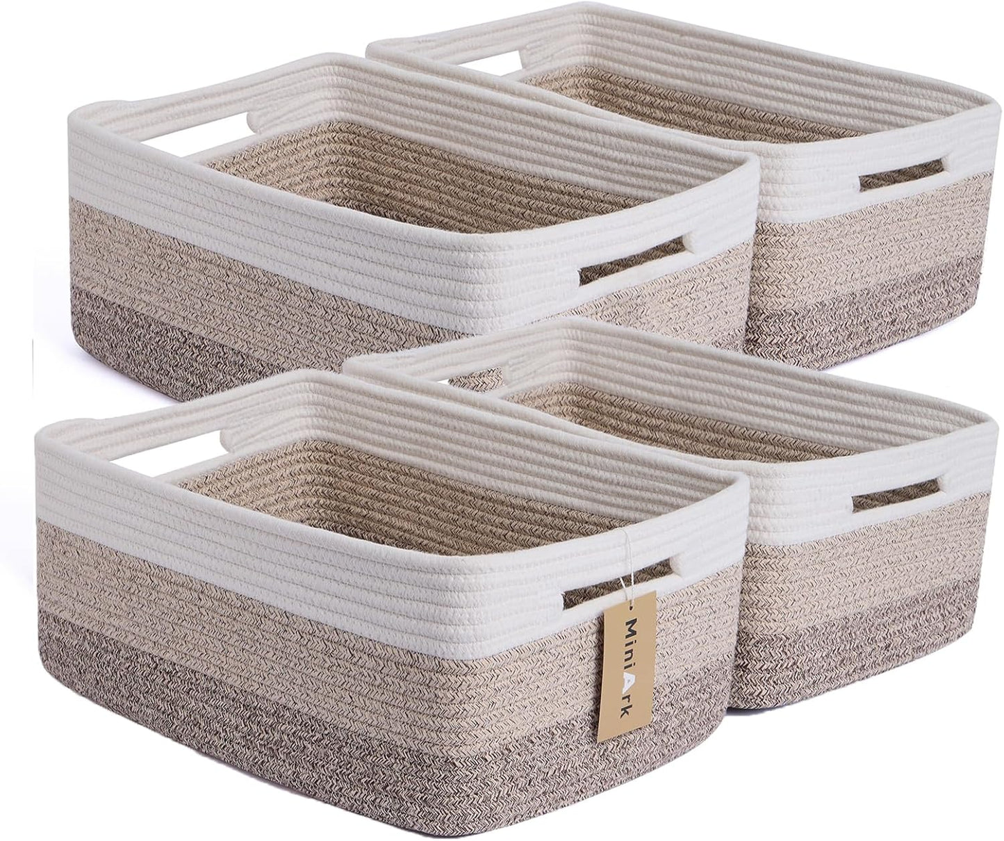 Large Storage Baskets for Organizing, Closet Shelf Baskets for Clothes Blanket Towels, Baby Nursery, Toy Bins Box, Woven Rope Baskets, 17 x 13 x 7.5”, 4 Packs Gradient Brown