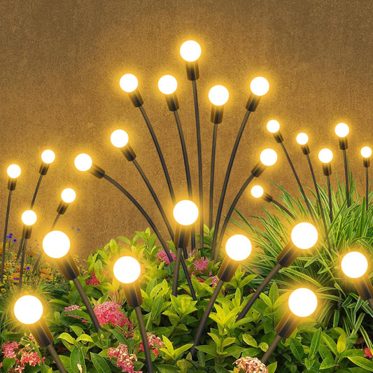 Solar Garden Lights Outdoor Waterproof, 2 Pack 16 LED Swaying Light Firefly Light Outdoor Decor Lights for Garden Gifts for Pathway Party Christmas Decoration, Warm White